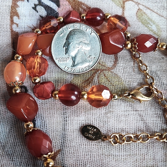 Robert Rose Signed Acrylic Tumbled Stones Gold Filigree Beads Choker Necklace - Picture 10 of 14